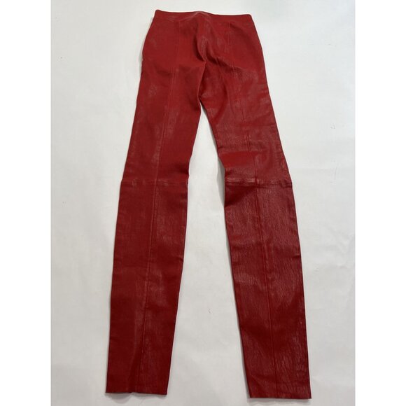 Elizabeth and James Skinny Bottom Zip Up Pants in Red Leather - Picture 2 of 3